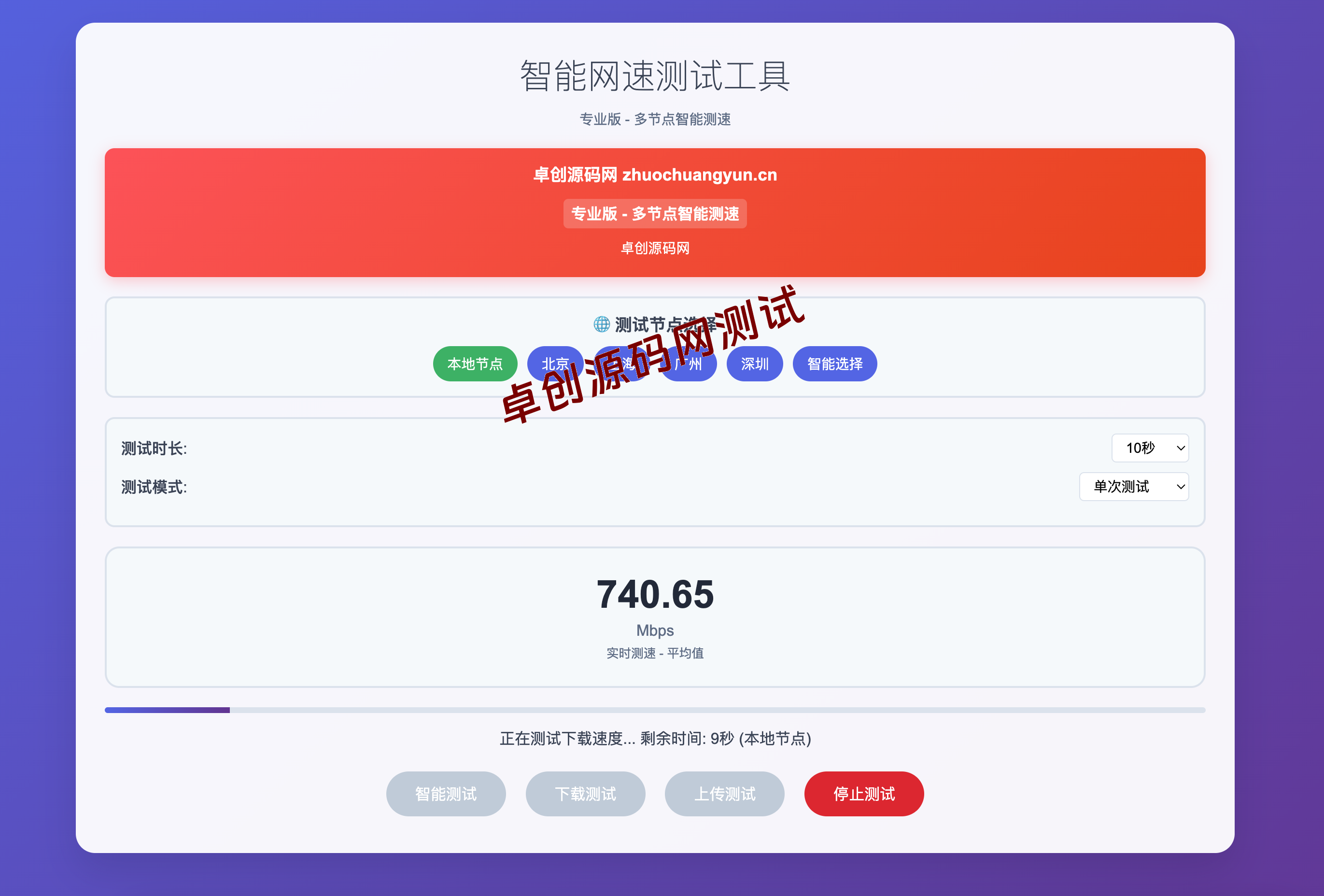 【开源免配置】PHP智能多节点网速测试源码 | 静态存储直连部署 | 卓创源码网极速版