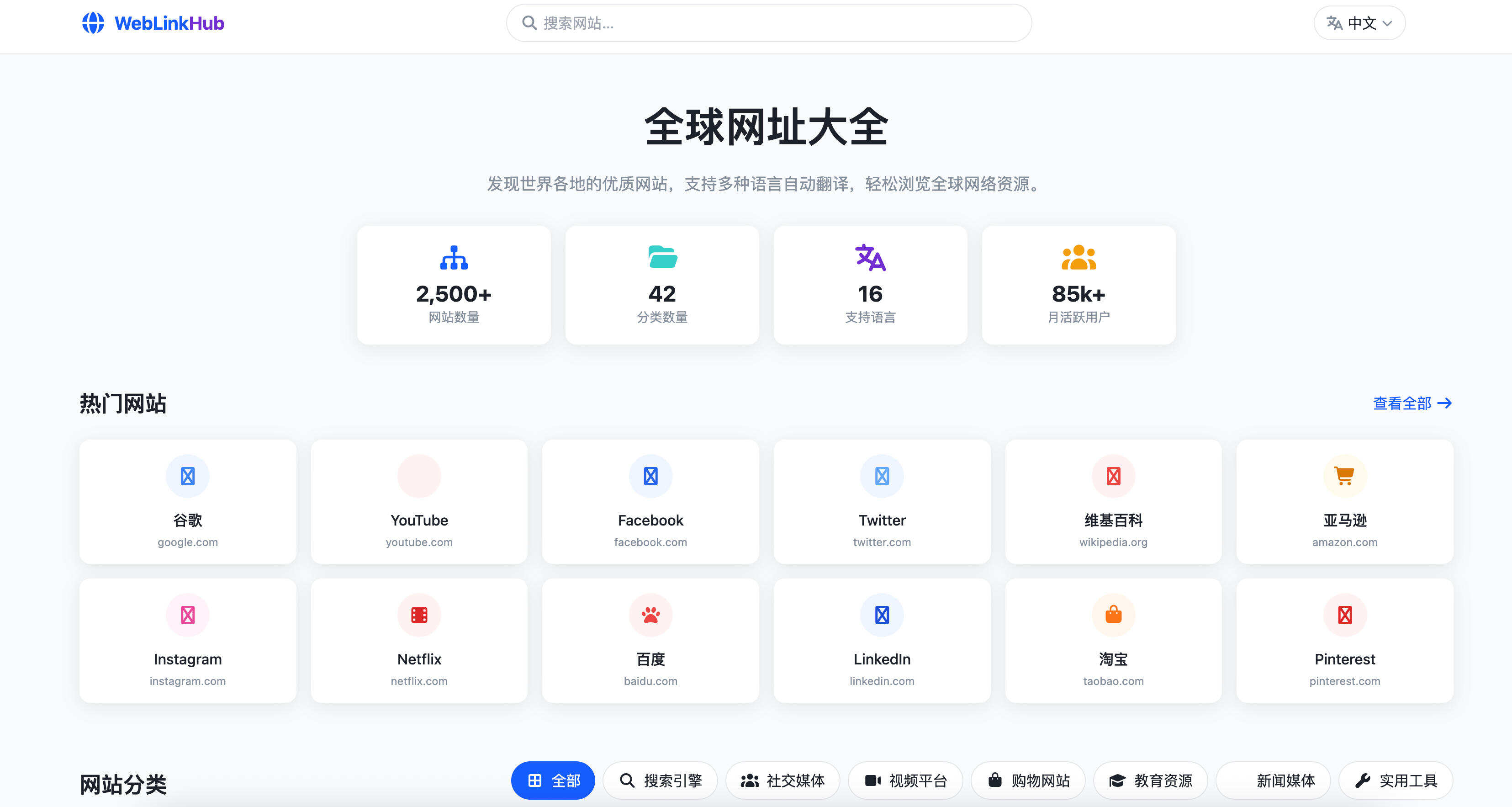 卓创源码网发布：HTML多语言简洁网址导航单页源码 - 国际化简约设计｜响应式自适应布局｜一键部署运营级导航页-卓创源码网-免费PHP网站源码模板,插件软件资源分享平台！