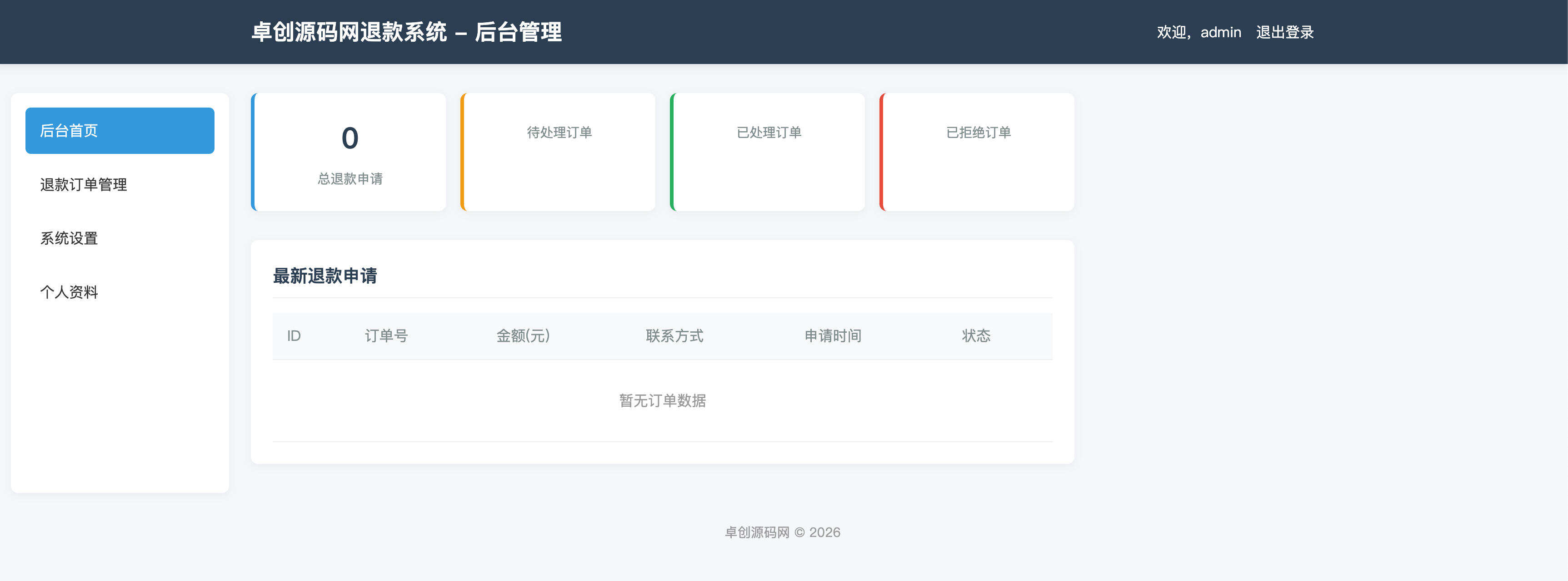卓创源码网发布:虚拟产品退款系统带后台无加密版 – 虚拟商品退款管理解决方案|开源无加密代码|站长退款处理工具 卓创源码网发布:虚拟产品退款系统带后台无加密版 – 虚拟商品退款管理解决方案|开源无加密代码|站长退款处理工具