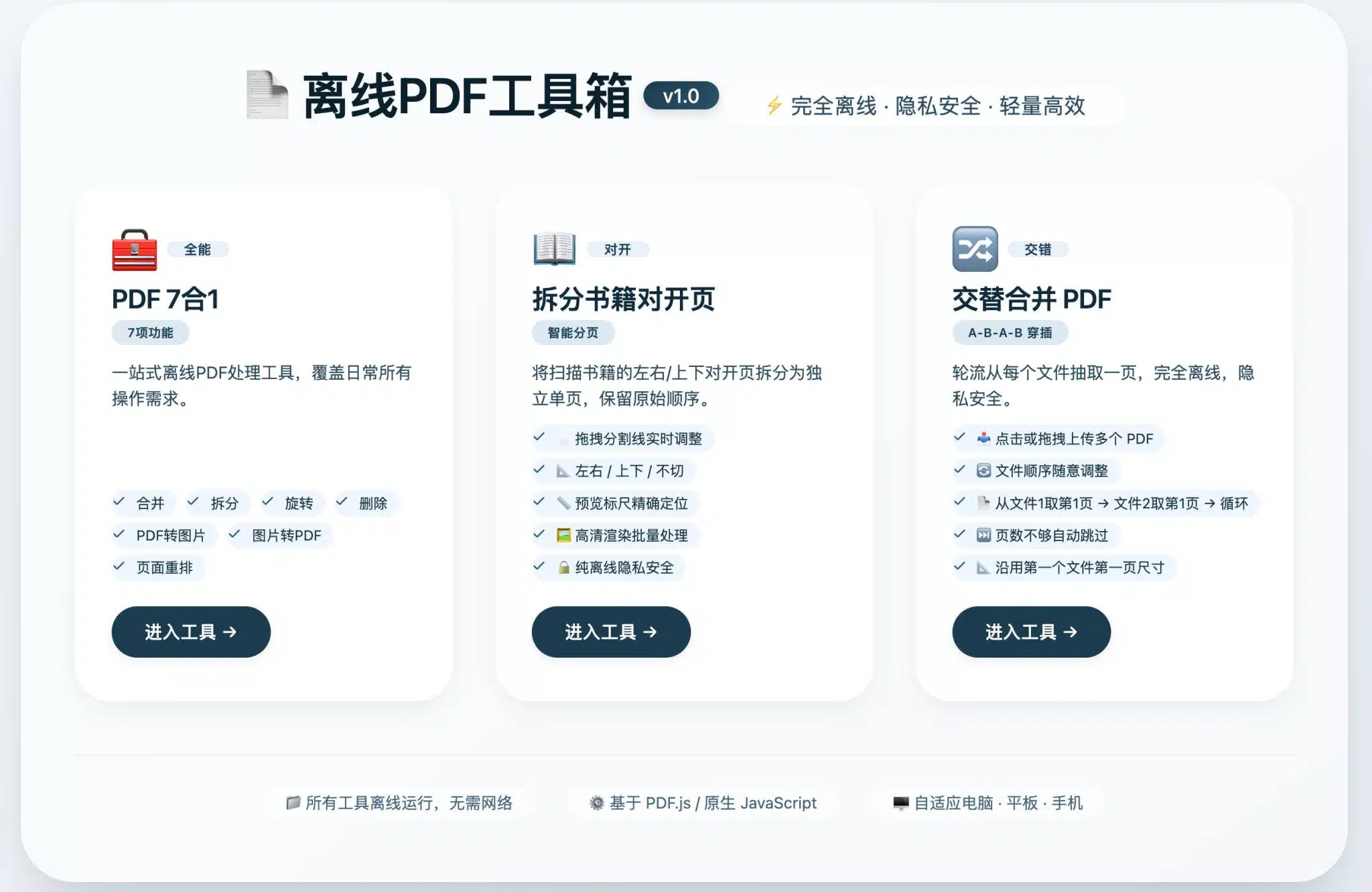 PDF在线工具源码 - 离线版7合1处理工具箱 | 卓创源码网-卓创源码网-小程序源码|盲盒源码|社交系统源码|支付系统源码|即时通讯源码|免费源码！