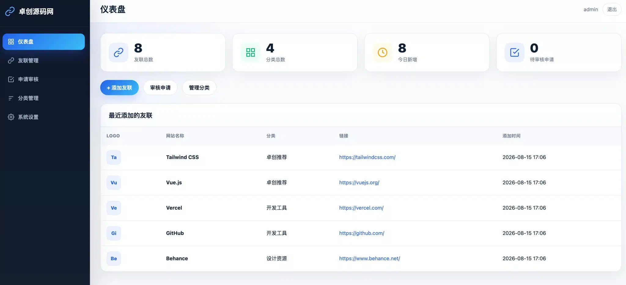 友链展示系统源码轻量级博客链接管理平台